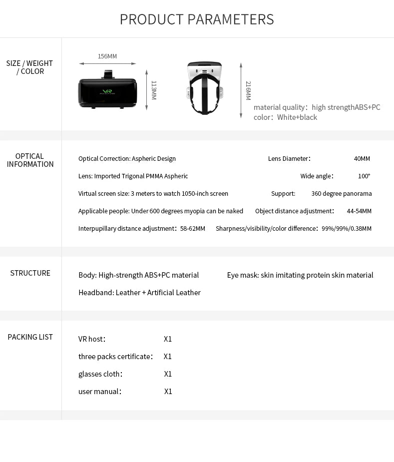 Virtual Reality VR Gözlük Başlık – VR Cihazları 3D Kask Lensli Akıllı Gözlük